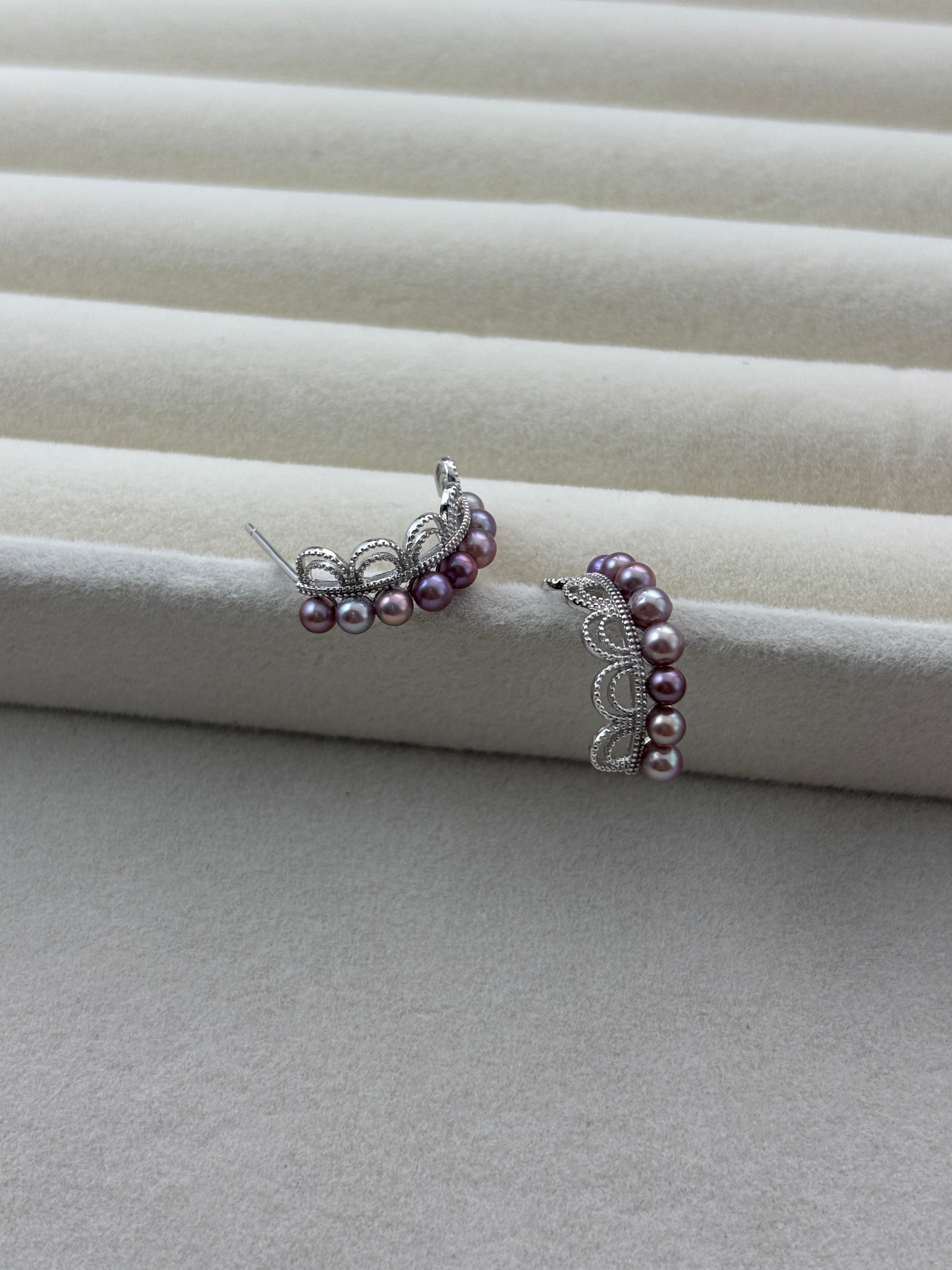 [Fiona] Purple Pearl Crown Ear Stud