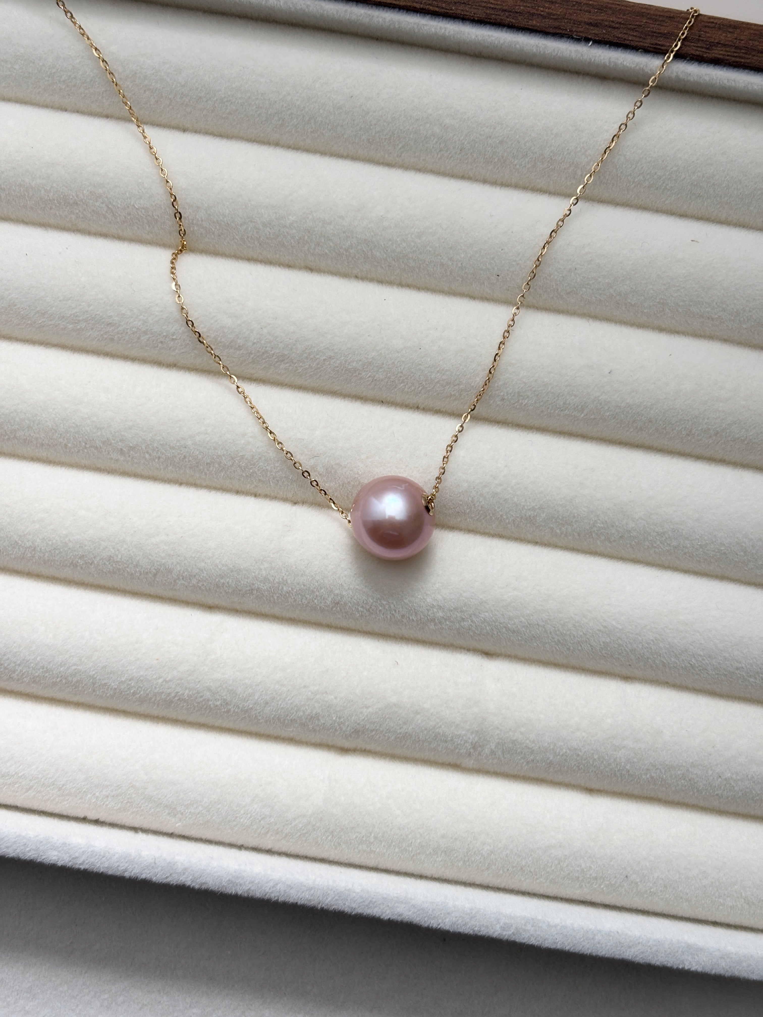 [Margaret] Soft Blush Purple Single Pearl Necklace