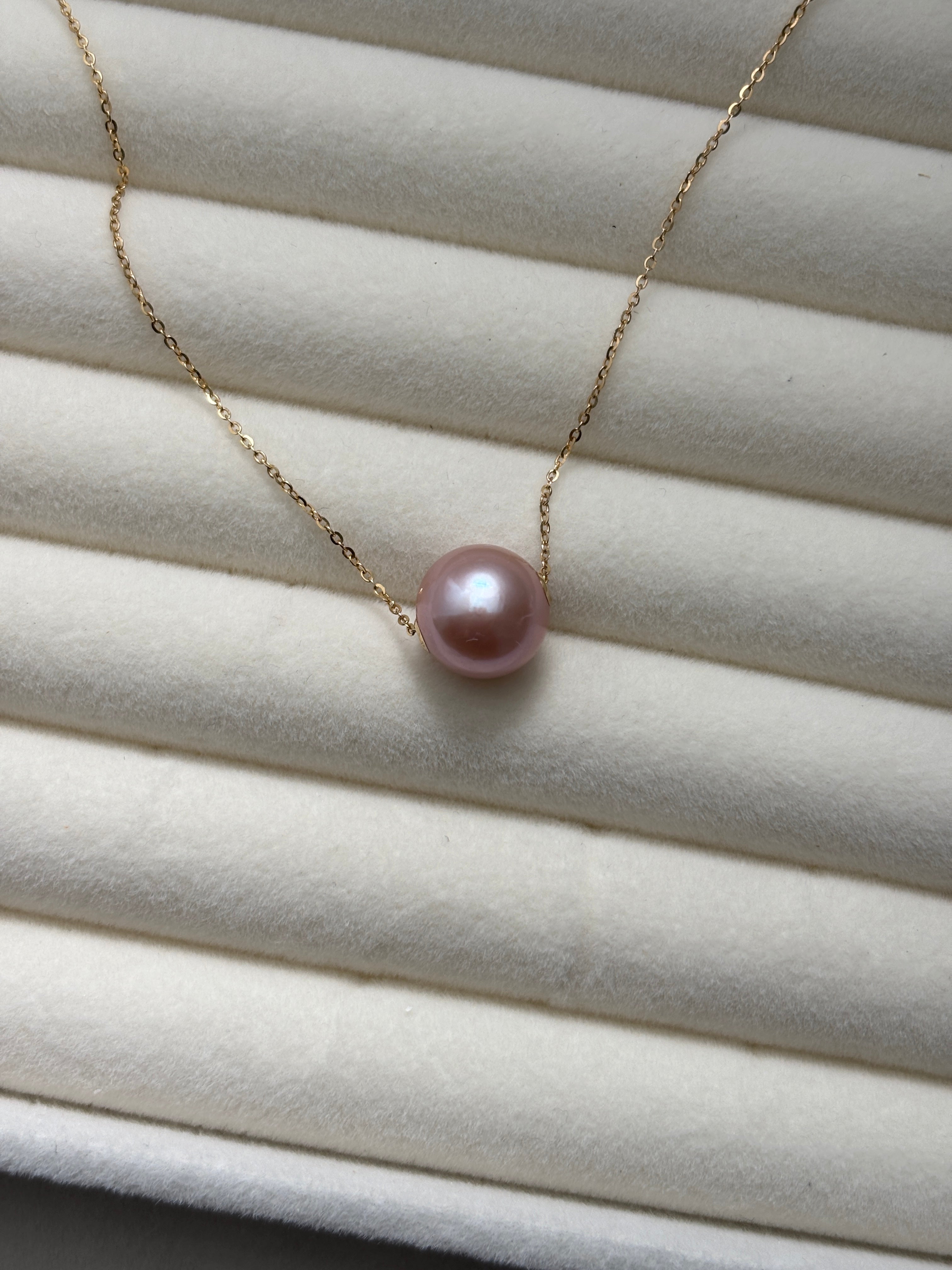 [Margaret] Soft Blush Purple Single Pearl Necklace